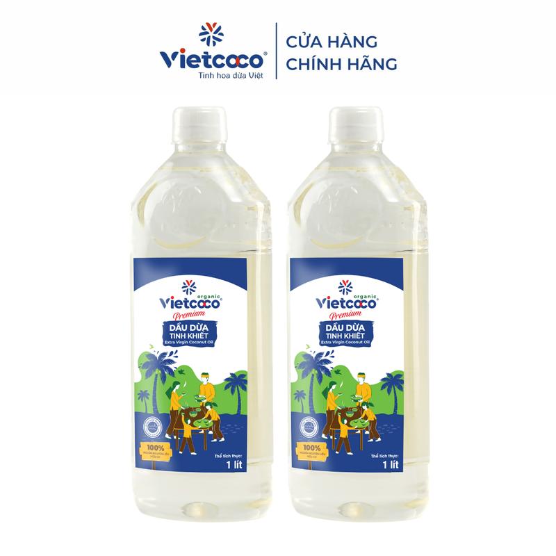   COMBO 2 CHAI  Dầu dừa tinh khiết Organic Vietcoco chai - 1000ml Dầu Ăn 