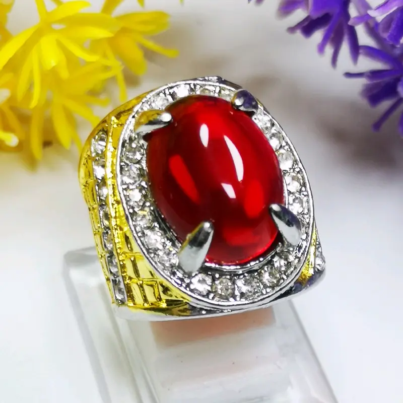 Batu Cincin Akik Merah Siam Kristal Ring Titanium Anti Karat Siap Pakai Good Quality 1