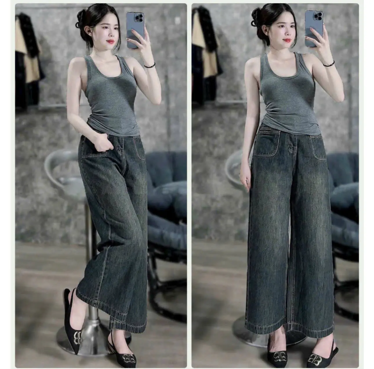Quần jean XUÔNG 2 TÚI trước fom 97cm_Q 122_chân ngắn BTQ2
