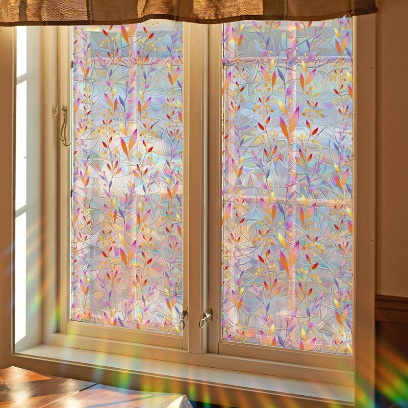 Leaf Pattern Window Sticker, 1 Roll Creative Static Window Sticker, Double Sided Visible Window Glass Decoration Sticker 4