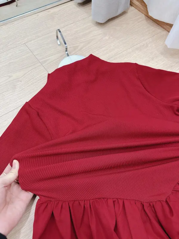 Váy xòe chất vải tơ mềm phối thun tăm lạnh co giãn cổ tròn tay ngắn dáng dài maxi vàng rêu độc đáo nhẹ nhàng 8