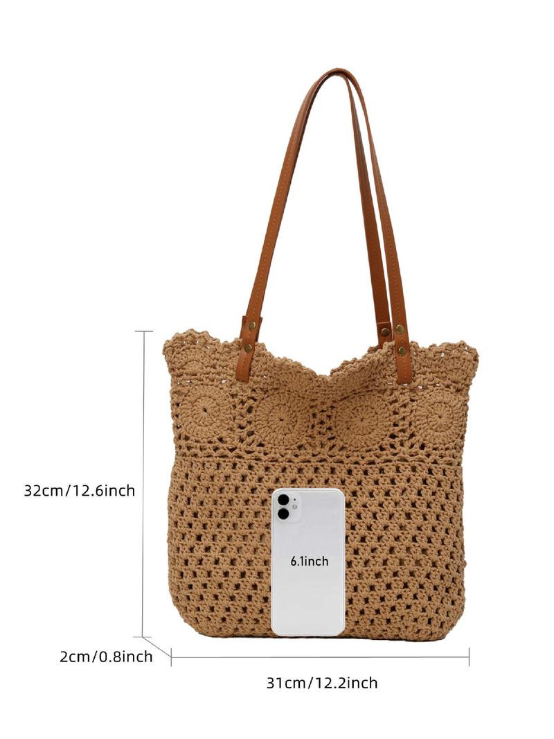 Product Introduction of Women's Solid Color Straw Tote Bag, Fashionable Large Capacity Shoulder Bag for Daily Used, Casual Trendy Versatile High-quality Daily Commuting Bag 1