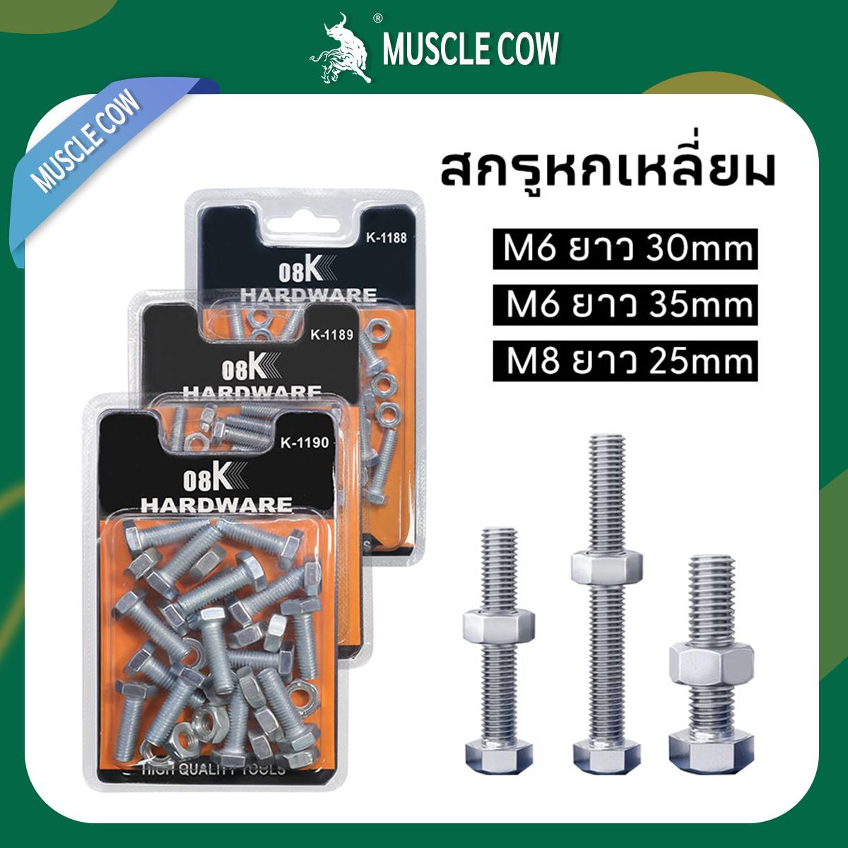 สกรูหกเหลี่ยม น็อตหกเหลี่ยม M6 พร้อมน็อตตัวเมีย (15ชิ้น/กล่อง.รวมหัวน็อต) มีหลายขนาด