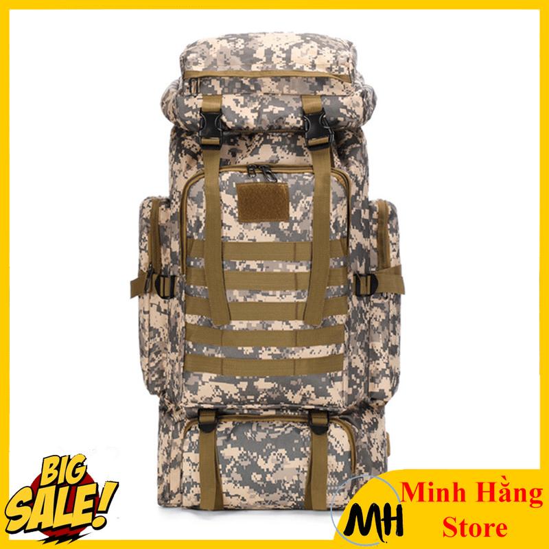 Balo leo núi dung tích lớn 80 lít quân đội, túi hành lý đường dài, chiến thuật rằn ri đi phượt chống thấm nước nhiều khoang