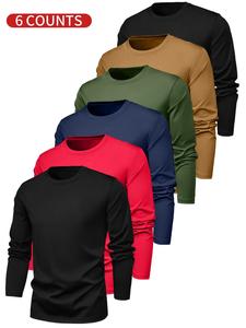 Men's Solid Color Round Neck Long Sleeve Tee, Casual Breathable Crew Neck T-shirt for Spring & Fall, Men's Top for Daily Wear, Clothing