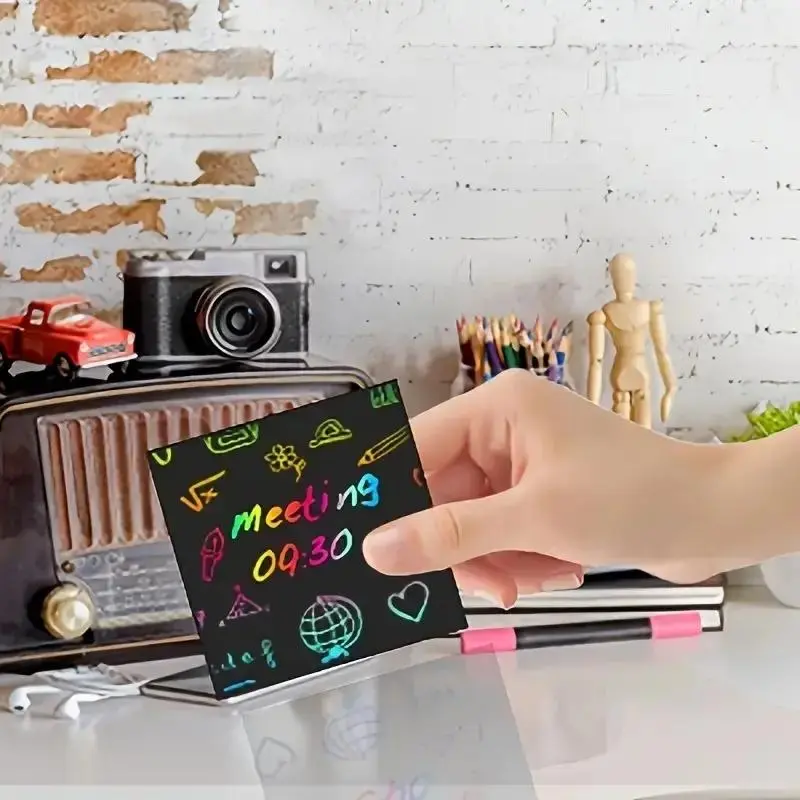 Scratch Note with Box & Pen, 100pcs/set Scratch Art Paper with 2 Counts Bamboo Pen, DIY Art Drawing Supplies for Students, Birthday Gift 2