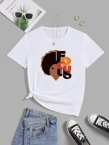 ImprinTee Women's Cartoon Figure Graphic Print Round Neck Tee, Trendy Casual Short Sleeve T-shirt for Daily Wear, Ladies Summer Outfit
