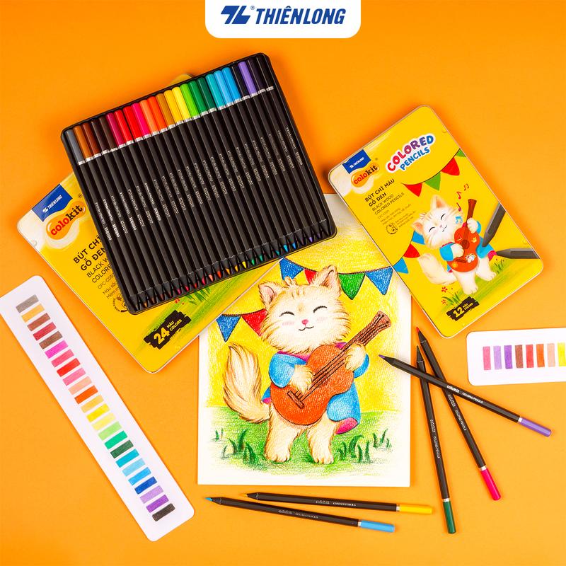  Bút chì màu gỗ đen Thiên Long Colokit màu sắc tươi sáng tô êm không bụi thân gỗ Linden cao cấp 12 24 màu CPC-C029 