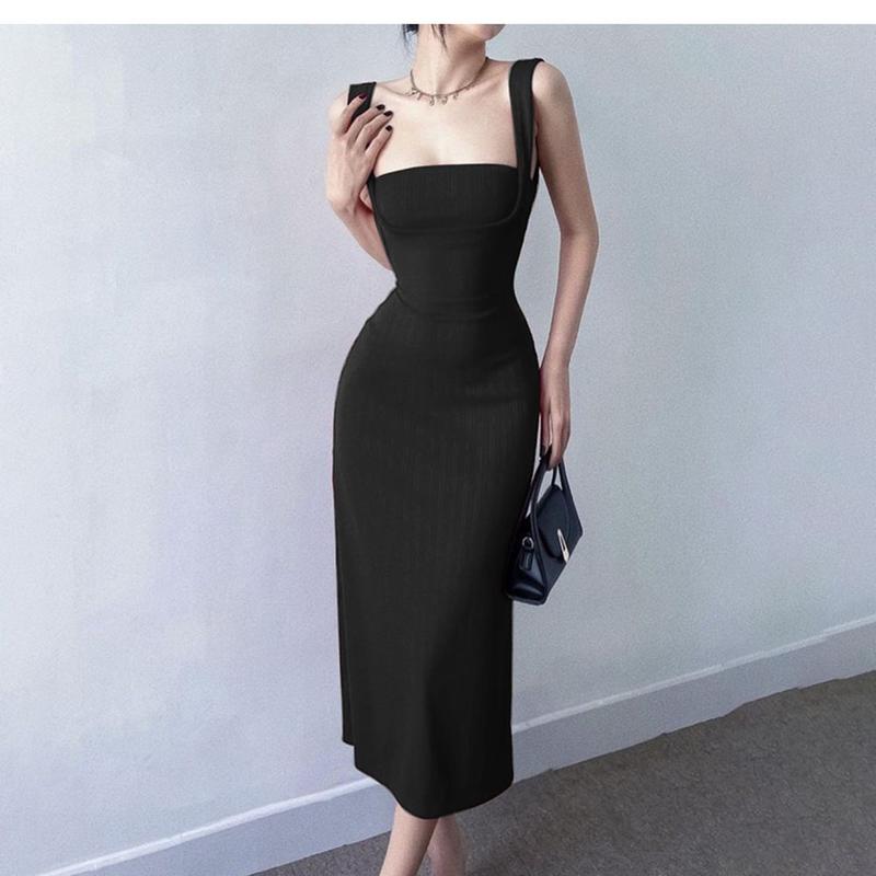 Product Introduction of Elegant back-cropped bodycon dress with waist tie long sleepveless gown for women 6