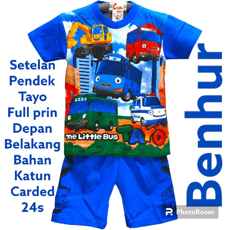 setelan pendek anak laki-laki tayo full prin 3-9 tahun 4