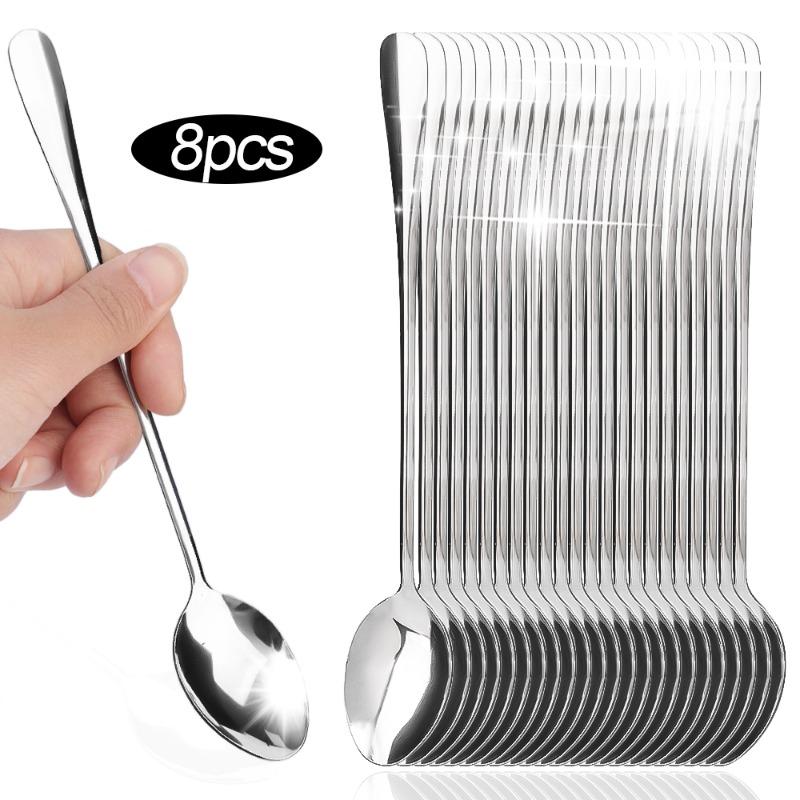 Product Introduction of 8Pcs Stainless Steel Long Handle Ice Tea Spoons Coffee Ice Cream Stirring Spoon Pointed Smooth Kitchen Accessories 10
