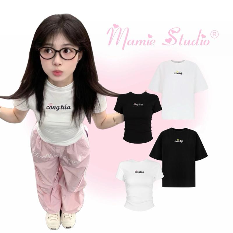 MaMie studio - Áo thun cặp thêu chữ CÔNG TÚA cho nam nữ form rộng chất cotton mỏng nhẹ.