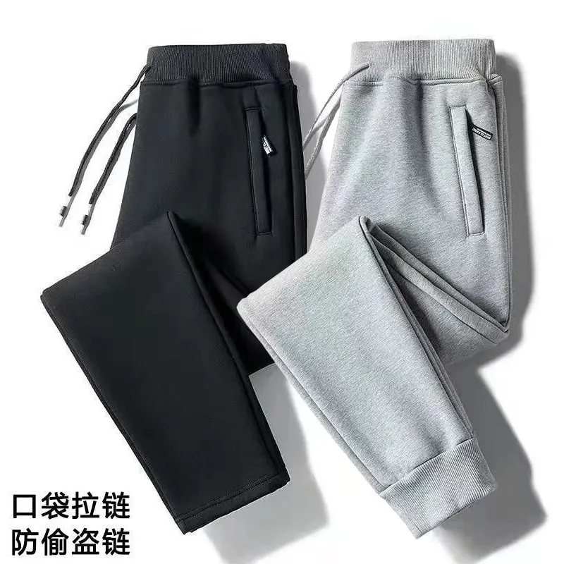 Quần Nỉ Thể Thao, Dành Cho Nam Giới, Mùa Thu Và Mùa Đông, Lót Lông Cừu, Phong Cách Hàn Quốc, Hợp Xu hướng, Quần Áo Bảo Hộ Lao Động, bó ống, Eo Co Giãn, Dễ Phối Đồ, Quần Dài Thường Ngày Thẳng Menswear
