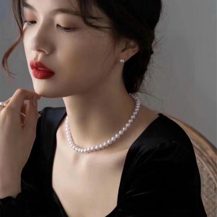 Vòng cổ ngọc trai 8ly gần tròn bóng cao có tỳ vết tự nhiên, có nhiều màu sắc, thích hợp làm quà biếu/tặng/đeo đi tiệc/ đi làm công sở