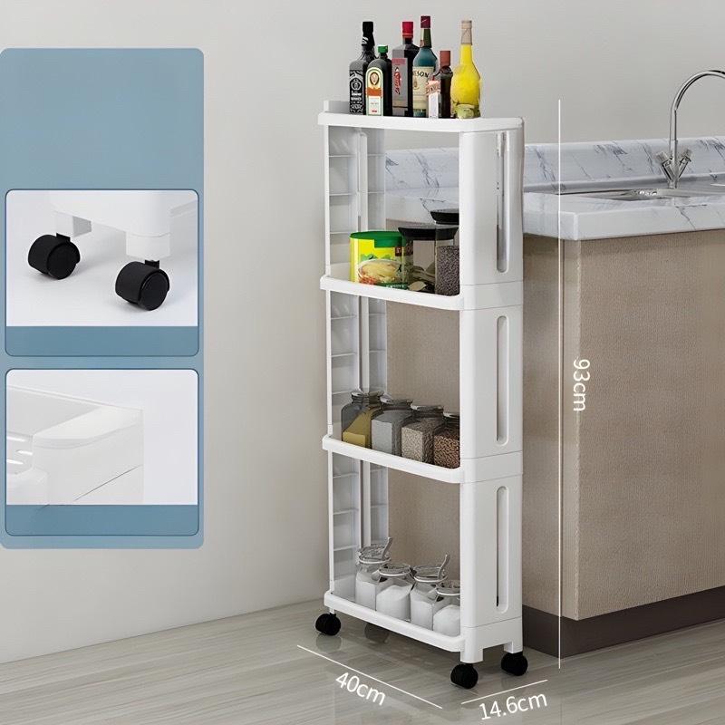 Kệ Hẹp Di Động Có Bánh Xe Nhựa PP Cao Cấp Độ Bền Cao Có Lỗ Thoát Nước Kitchen