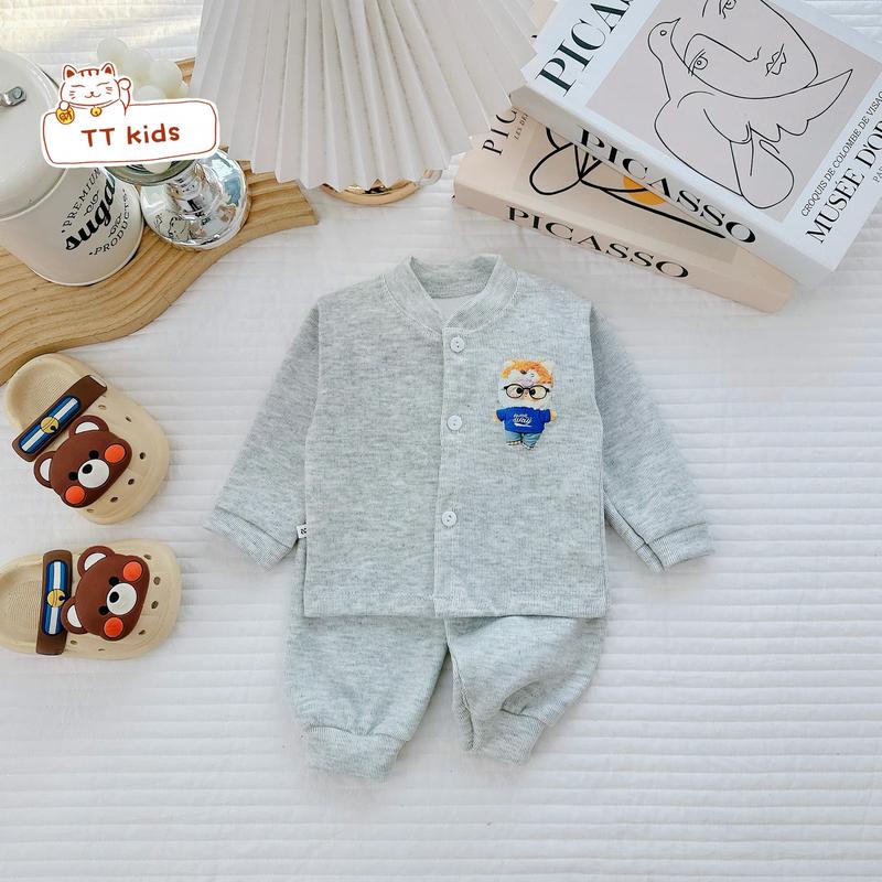 ( Combo 3-5 bộ ) Bộ quần áo nỉ tăm lông thỏ khuy giữa mềm mịn, giữ ấm tốt cho bé trai, bé gái từ 3-9kg set  len 6