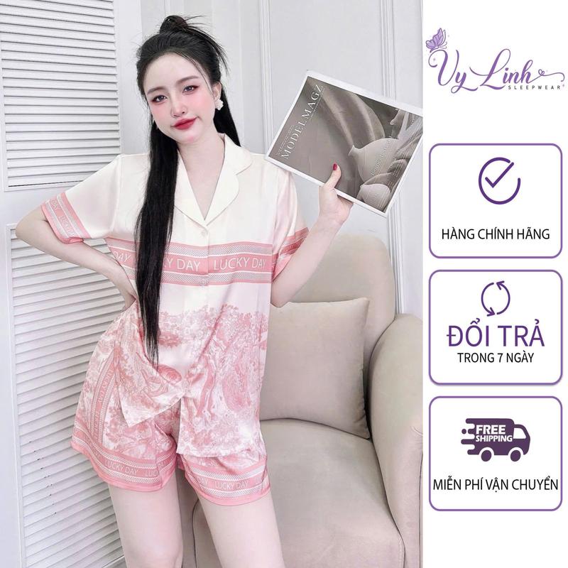 Bộ Đồ Pijama Đùi Cổ Nhọn Hoạ Tiết Sang Xinh Chất Liệu Lụa Latin Mềm Mại S1285 Nữ Women