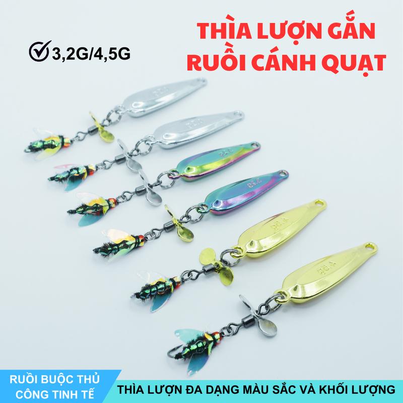 Thìa Lượn Gắn Mồi Ruồi Giả Cánh Quạt Câu Lure Cá Mương, Rô Phi,Thiểu ,Ngão,... Fishing