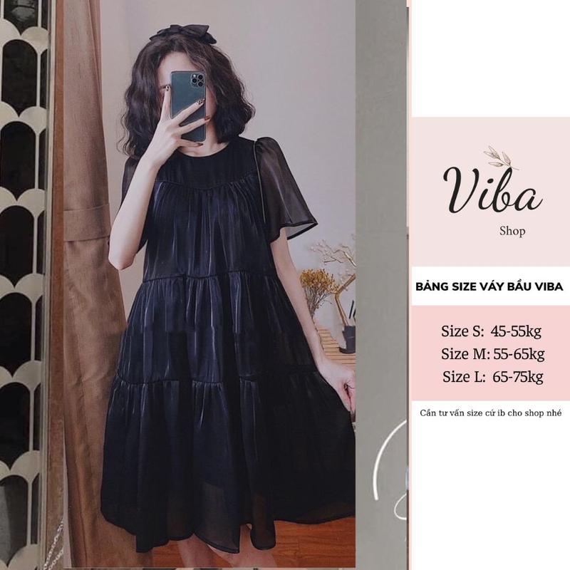  Váy bầu Babydoll đen 4 tầng  VB43  sẵn size S M L đầm bầu đi tiệc 