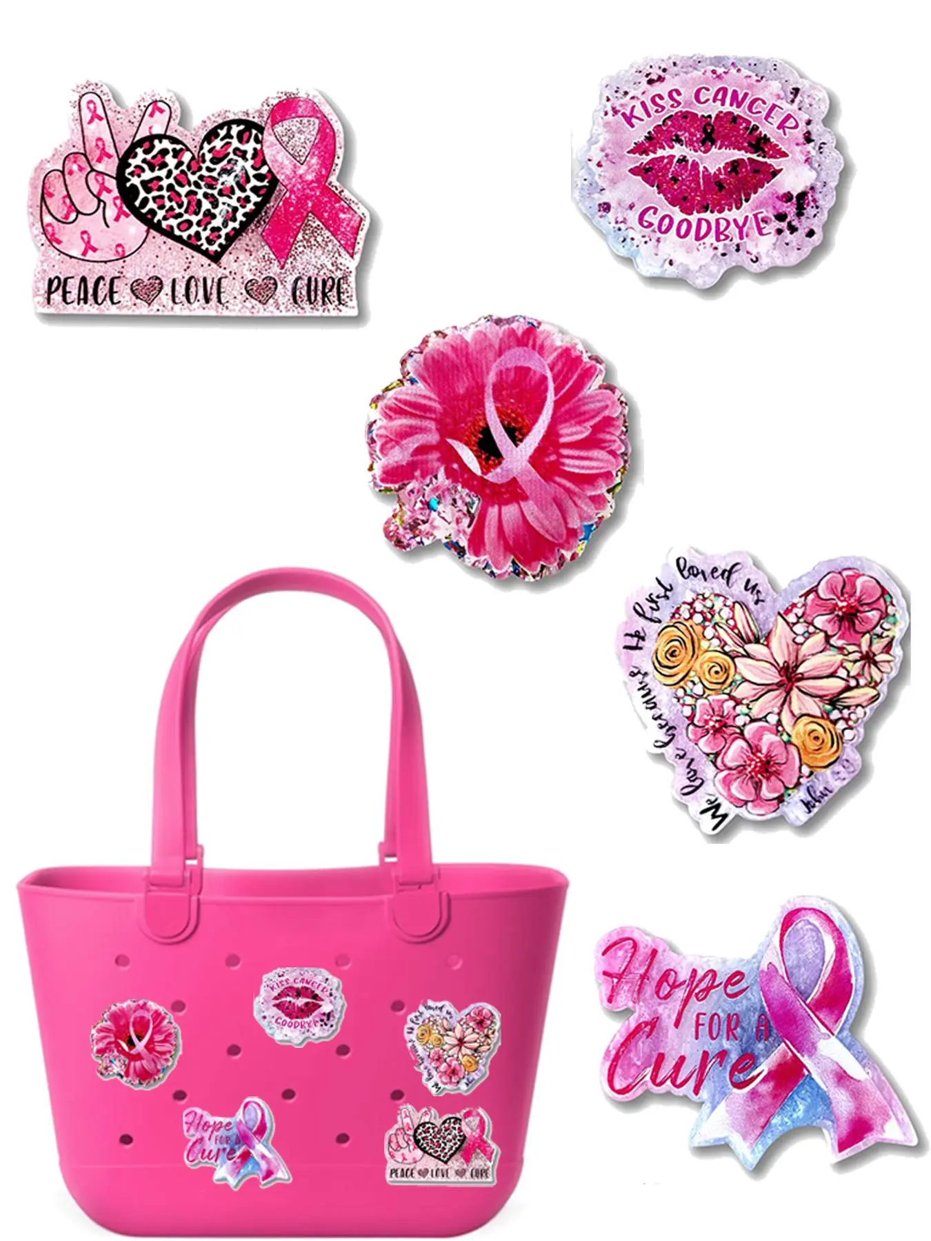 Breast Cancer Themed Bag Accessories, Cute Cartoon Bag Decoration, Bag Decoration for Women & Girls, Bag Silk Scarves for Beach Bag