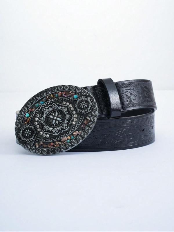Women's Boho Style Rhinestone Decorated Western Belt, Vintage Trendy Waistband, Fashionable Clothes Accessories for Daily & Party Decoration 0