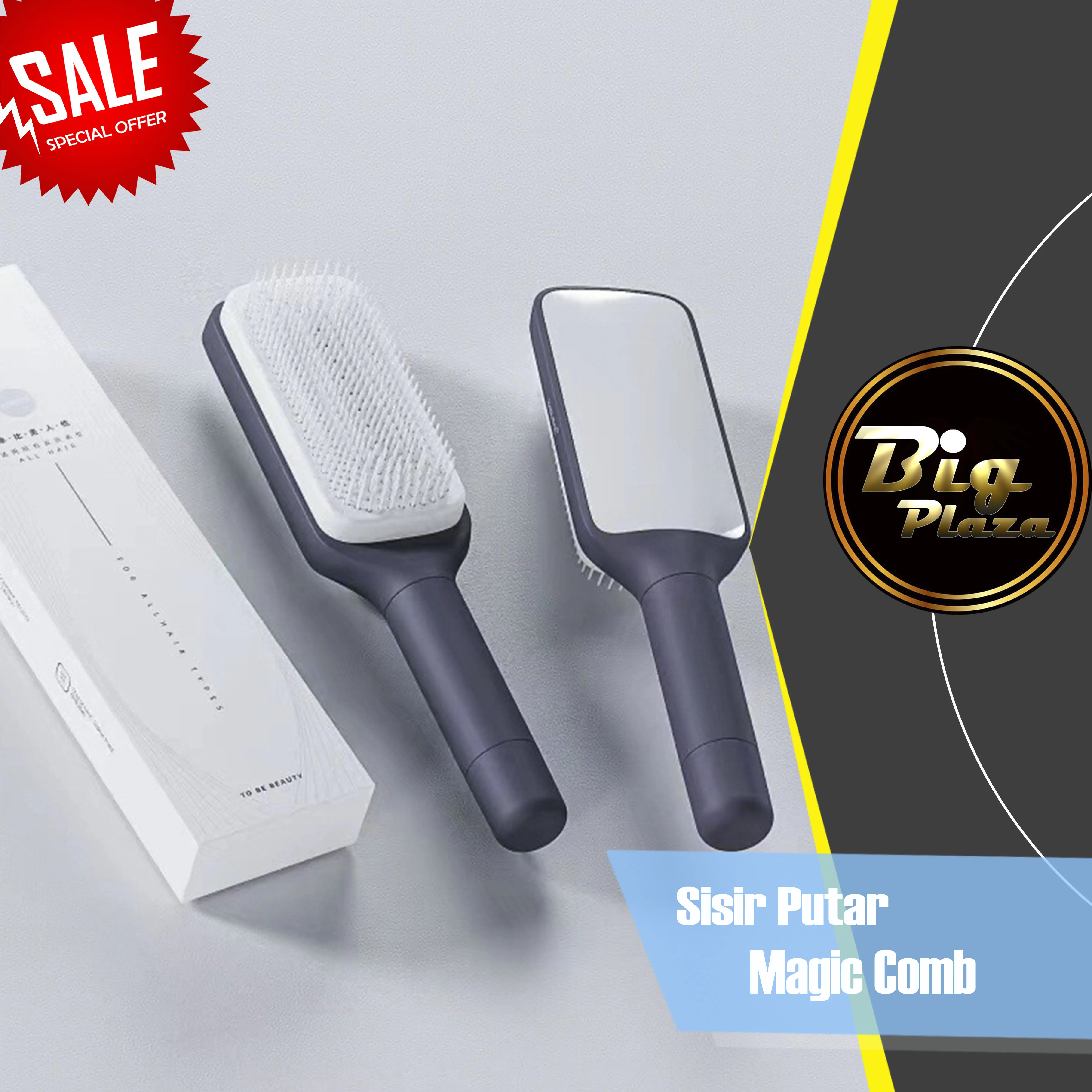 Sisir Putar Magic Comb Sisir Praktis Membersihkan Rambut Rontok A015 Abu