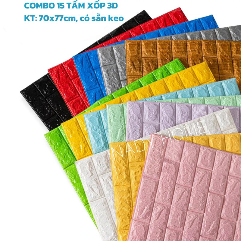  COMBO 15 miếng xốp dán tường 3D khổ 70x77cm vân gạch nổi đủ màu lựa chọn 
