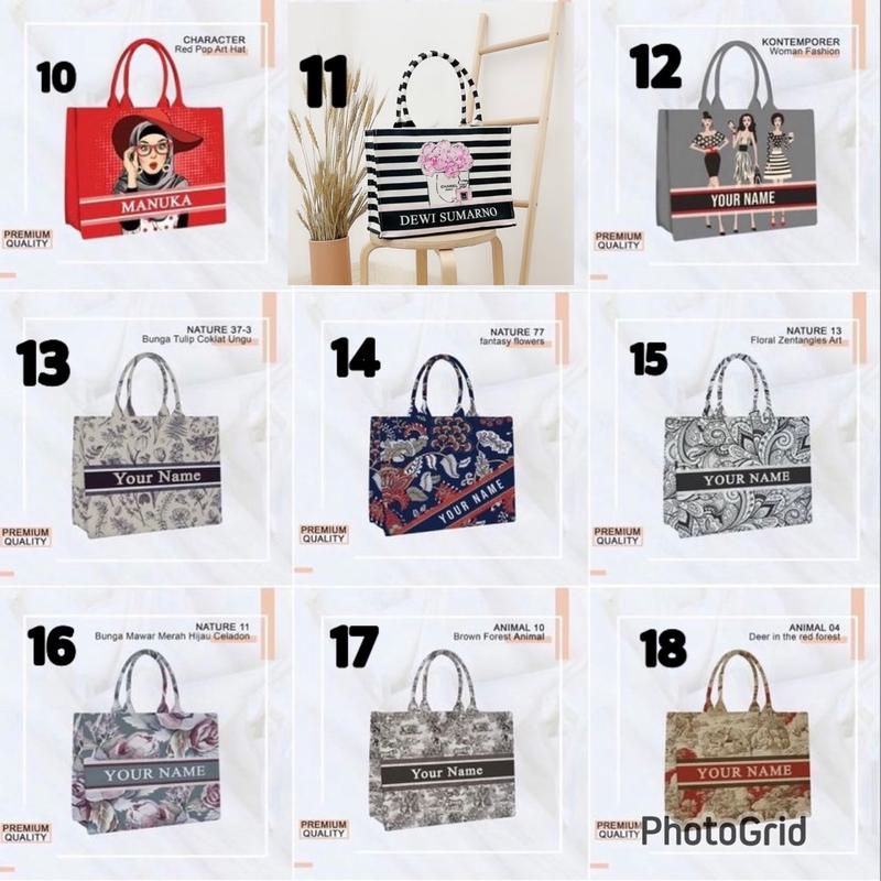 Totebag Kanvas MNK BAG PO Printing dengan Penutup Resleting dan Kancing Magnet Wanita - Ukuran Kecil, Medium, dan Besar - Kpop tote  bags 1