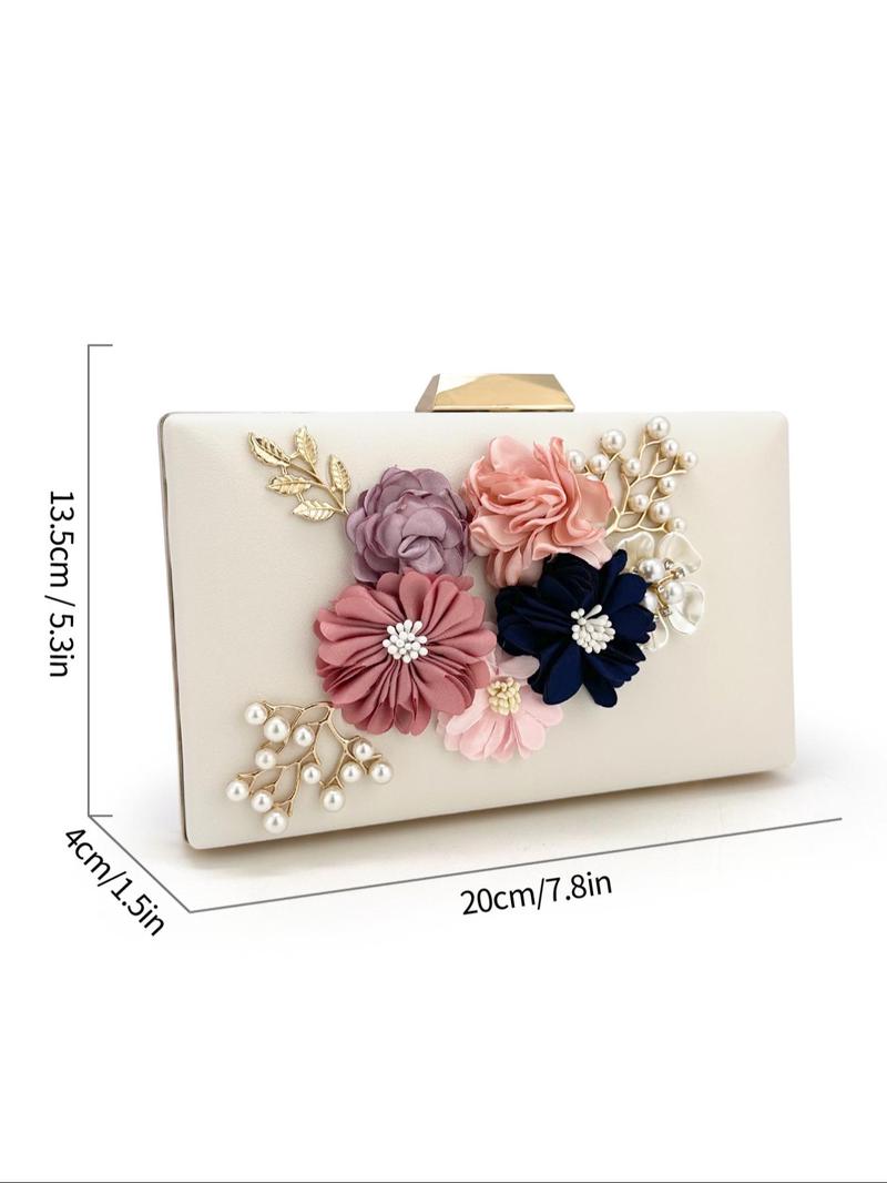 Product Introduction of Women's Elegant Flower & Faux Pearl Decorated Evening Bag, Exquisite Trendy Clutch Bag, Fashionable Bag for Party Decoration 0