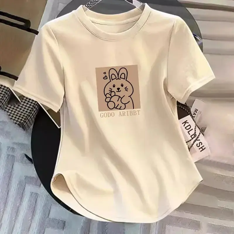 Áo Thun Ngắn Tay Giấu Vải Bố Vòng Cung Sợi, Hàng Mới Về Mùa Hè, Áo Nữ, Phong Cách Dễ Thương Và Gợi Cảm, Áo Thun Tay Lửng Hợp Xu hướng Dành Cho Cô Gái Đầy Đặn Ngoại Cỡ