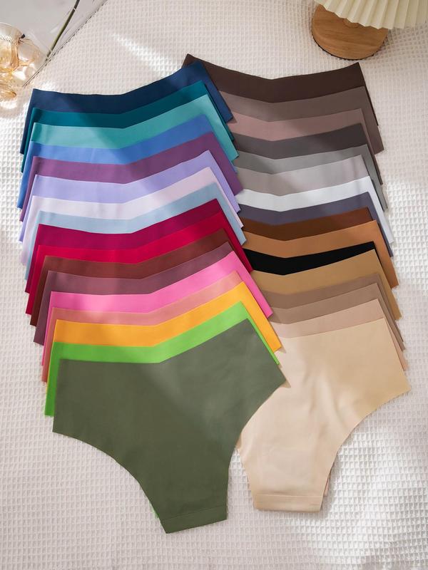 Women's Solid Color / All Over Print Briefs, Soft Comfy Breathable Fabric Seamless Pastel Panties for Daily Wear, Pastel Underwear for All Seasons, Panties Collection, Womenswear 8