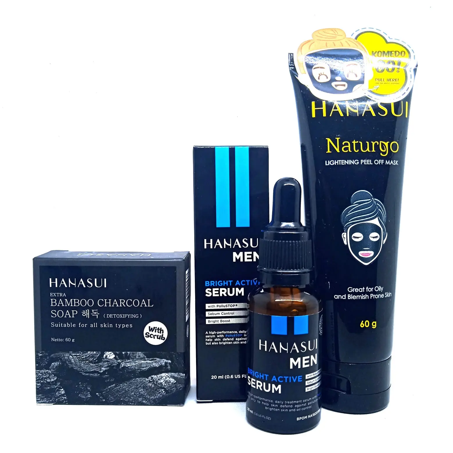 [3in1] Paket Hanasui For Men Black Series Bpom - Paket Perawatan Wajah Pria - Paket Perawatan Jerawat - Paket Pencerah Wajah Pria Ampuh Original