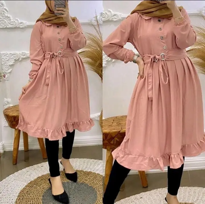 asf tunik pakian wanita terbaru 2024 terbaru tunik virall tiktok Airflow Muslim Atasan Panjang Crinkle Kancing 3