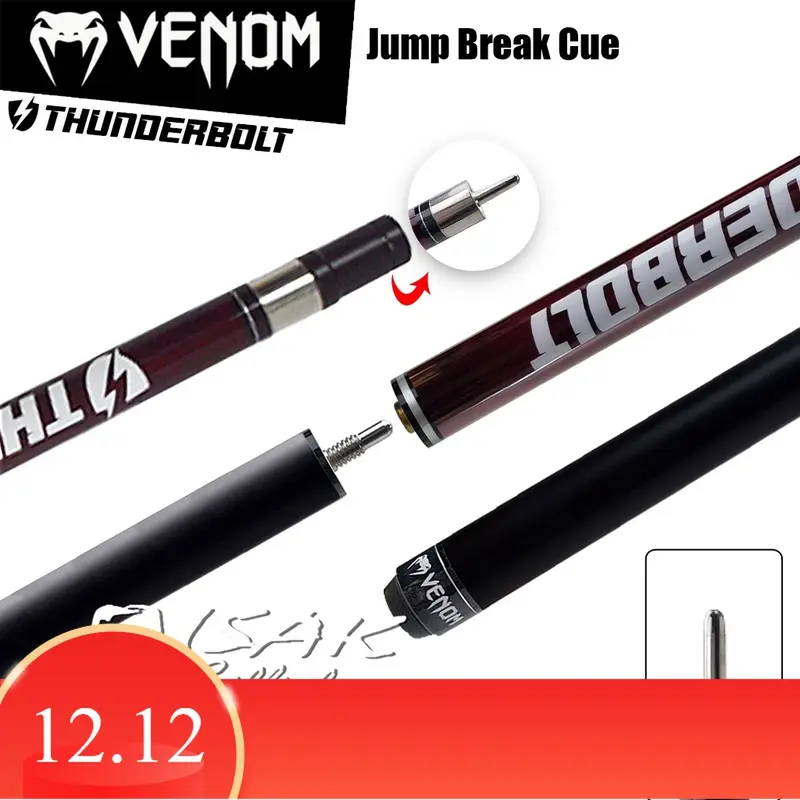 12.12 sale Venom Thunderbolt Jump Break Cue | Maroon 13.5mm Stick