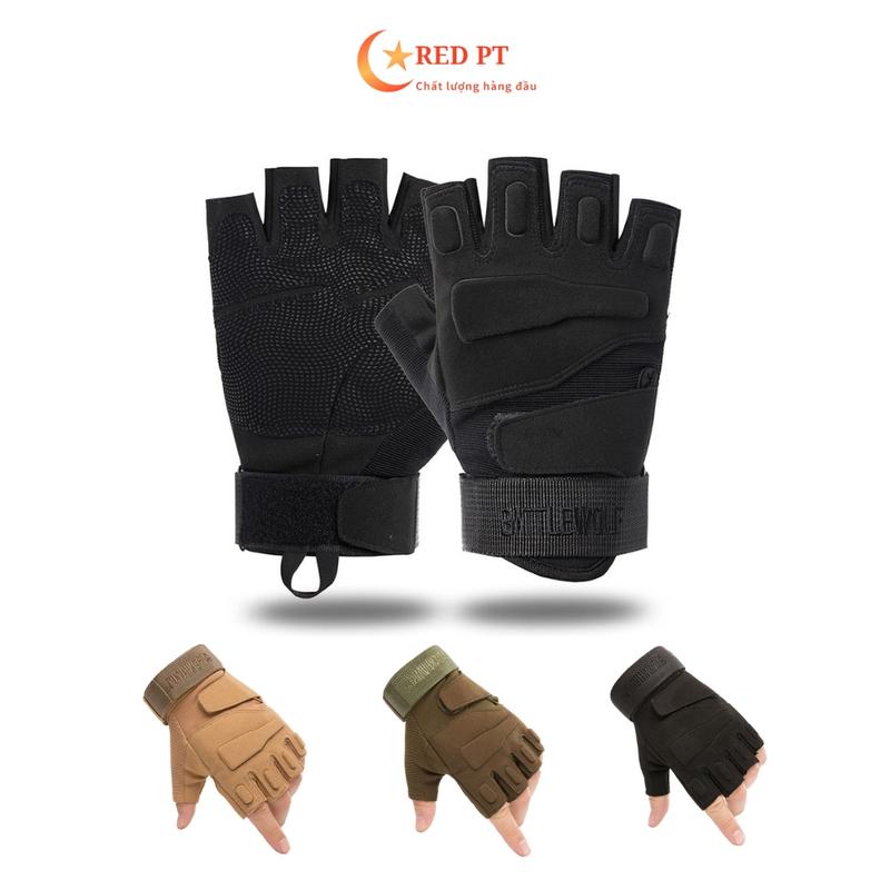 Găng tay đi xe máy phượt lái xe cụt ngón chống nắng biker KHÔNG gù RED PT