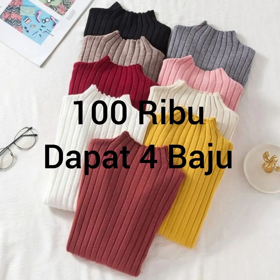 100 RIBU DAPAT 4 INNER BAHAN KNIT RAJUT Atasan Baju Knitwear  Dalaman  High  Panjang  Tangan  Wanita Slim-fitting Polos Hitam Cardigan Top Outer Kardigan Tebal Sweater Crop Cewek Dewasa Pendek