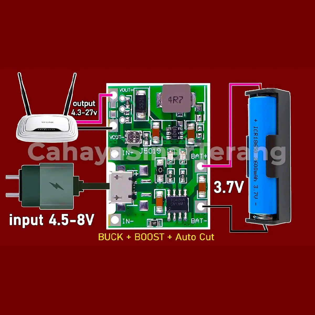 Modul TP4056 + Adjustable STEP UP 2A MT3608 Charger Baterai Lithium 18650 3.7V 9V 5V DC Plus Module mini UPS Charging Controller J5019
