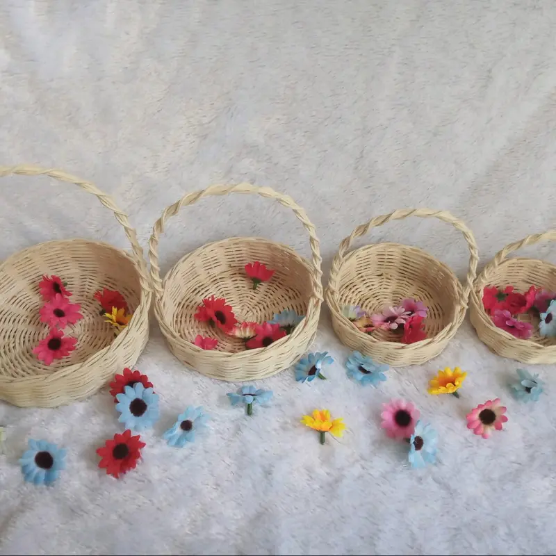 (kecil- baca ukuran) Isi 4 keranjang rotan bulat mini tempat souvenir hiasan mahar hantaran seserahan hampers kado wadah unik hampers 1