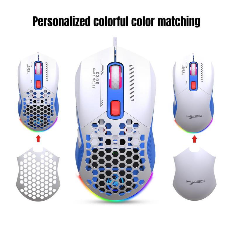 Wired Mouse, RGB Backlight Hollowed Out Gaming Mouse with Replaceable Back Cover, Lightweight Mouse for Home & Office 1