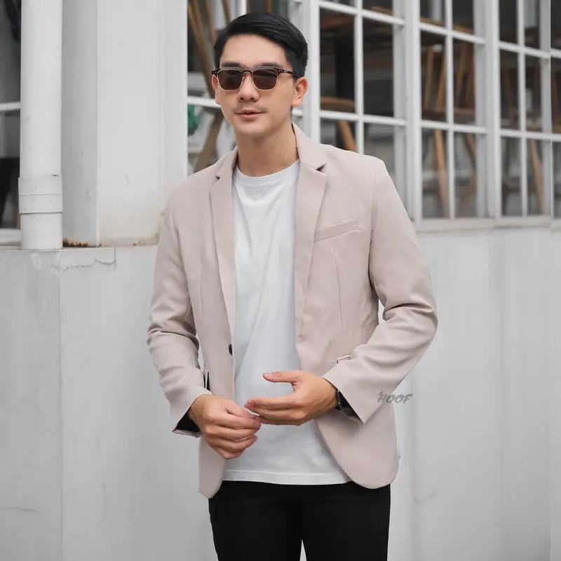 Jas blazer pria slimfit casual warna cream khaki kantor nongkrong santai 3