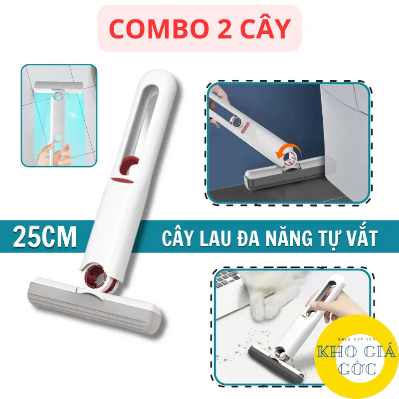 Combo 2 Cây Lau Bàn Nhà Bếp Tự Vắt Mini Thông Minh Gấp Gọn 25Cm, Lau Kính, Gương, Sàn, Bếp, Ô Tô Không Vệt Mờ, Siêu Thấm Hút Nước, Lau Sàn Làm Sạch
