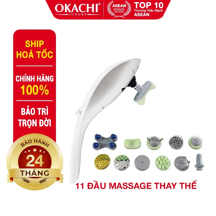 Máy Massage Cầm Tay Okachi Fuki FK-511 Với 11 Đầu Massage, Đèn Hồng Ngoại, Hẹn Giờ Tự Động Tắt máy massage  cầm tay