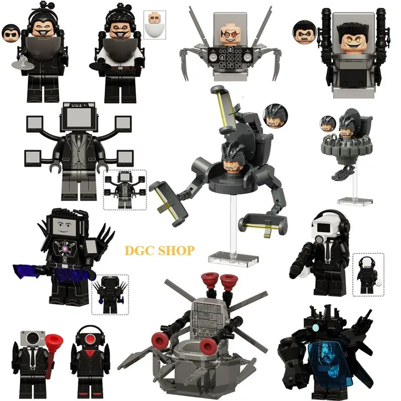 Khối xây dựng lắp ráp Skibidi toilet mô hình đồ chơi trẻ em minifigues TV man Camera man speaker man Titan 0