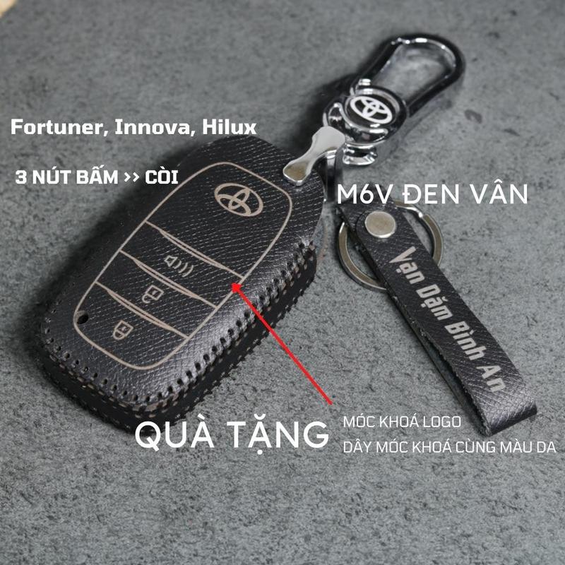 Bao da móc khoá bọc ốp chìa khóa xe ô tô Toyota Fortuner, Hilux, Innova chìa thông minh, da bò, nhiều màu, Móc Khóa