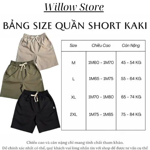 Quần Short Kaki Cạp Chun Basic Willow Store , Form Chữ A Trên Gối - Phù Hợp Mọi Lứa Tuổi 7