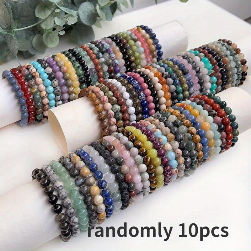 10 Random Color DIY Beaded Bracelets, Bohemian Style, 8mm Imitation ...