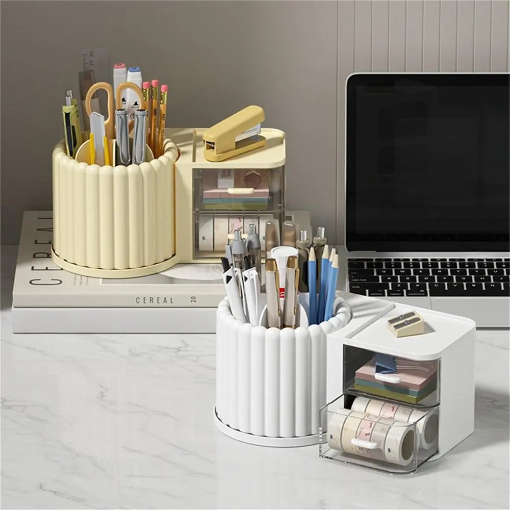 Rotating Makeup Brush Holder, 1 Count Desktop Makeup Brush Storage Box with Drawer, Desktop Stationery Storage Box, Home Organizer for Bedroom Bathroom Office