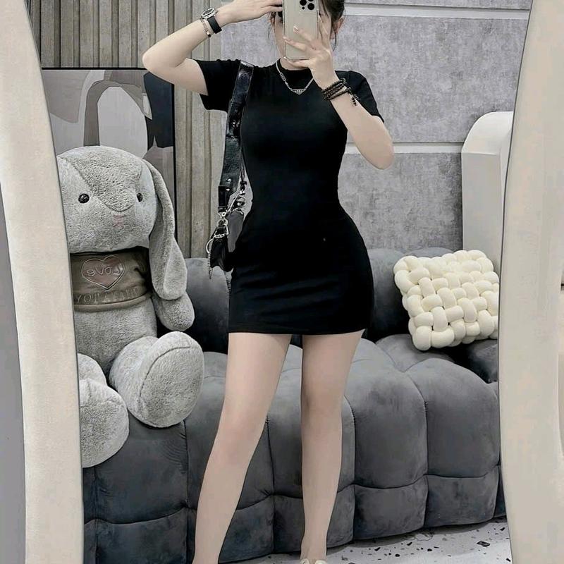 Đầm thun tay ngắn cổ tròn đơn giản thanh lịch 1