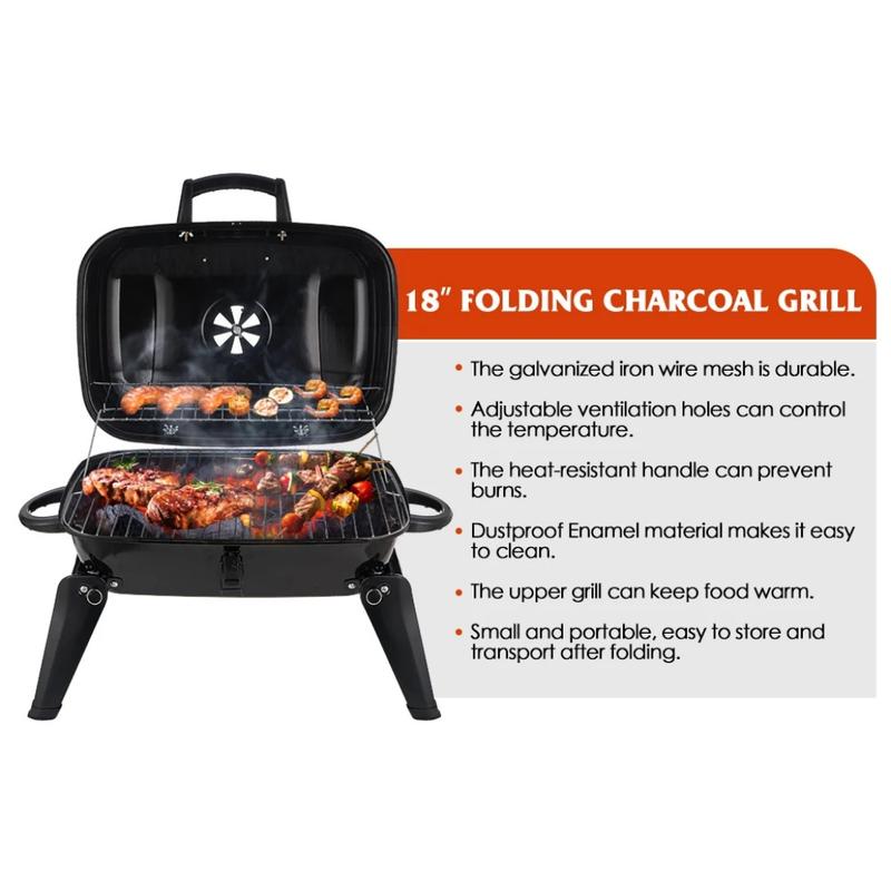 Portable Charcoal BBQ Grill, Small Grills and Smokers, Folding Tabletop Grills, Camping, Patio, Backyard, Outdoor Cooking 8