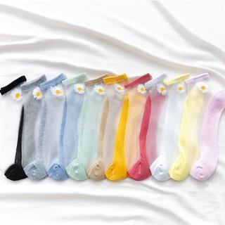 Woomy KK211 Kaos Kaki Wanita Pendek Semata Kaki Motif Bunga Daisy Transparan Socks Korean Fashion Bahan Nylon Nyaman Panjang Tipis Ankle 5